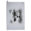 Portrait of the cat with monocle on the left eye in ink design on tea towel