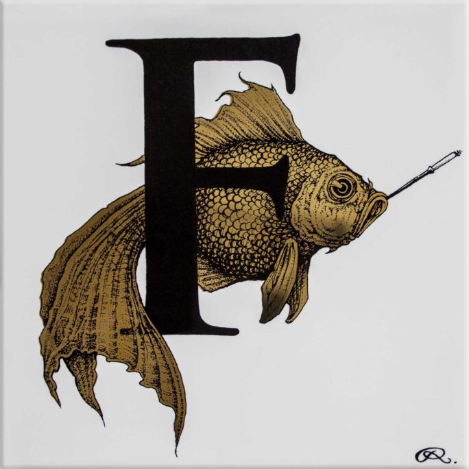 F - Fish On A Fag Break Gold Tile-0