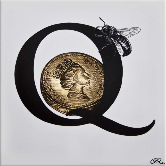 Q - Queen Bee on a 22ct Gold Quid Tile-0