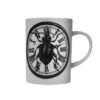 clock with the beetle in the middle ink design on white fine bone china mug