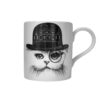 Cat in Top Hat with monocle ink design in ink design on white fine bone china mug