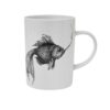 Fish smoking a cigarette jet black ink design on white fine bone china mug