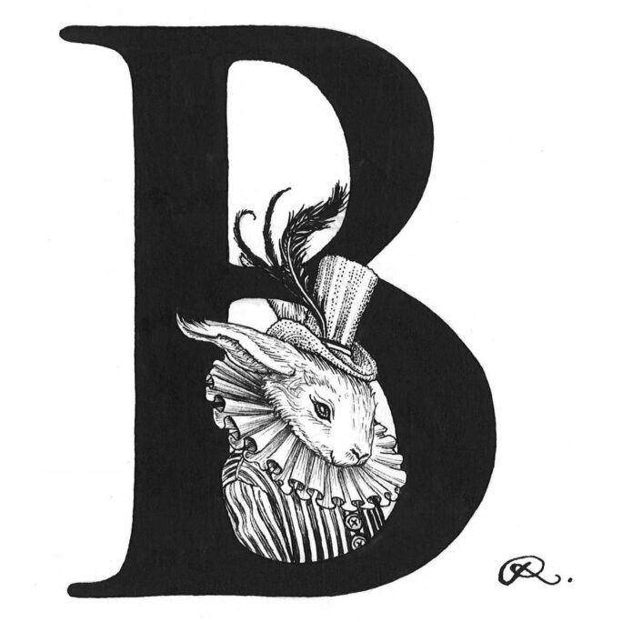B - Bling Bunny Intricate Ink Print-0