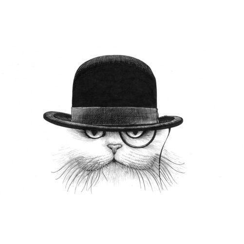 Cat in Hat Down Intricate Ink Print-0