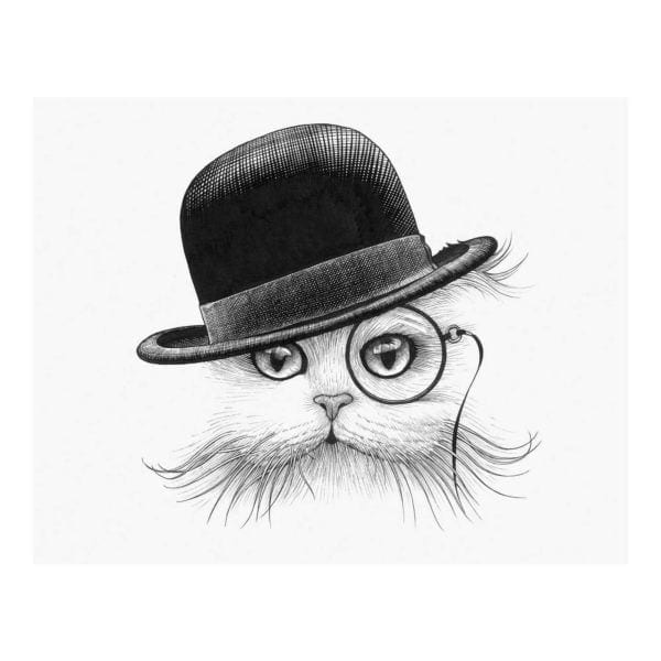 Cat in Hat Tilt Intricate Ink Print-0