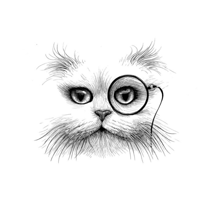 Cat Monocle Intricate Ink Print-0