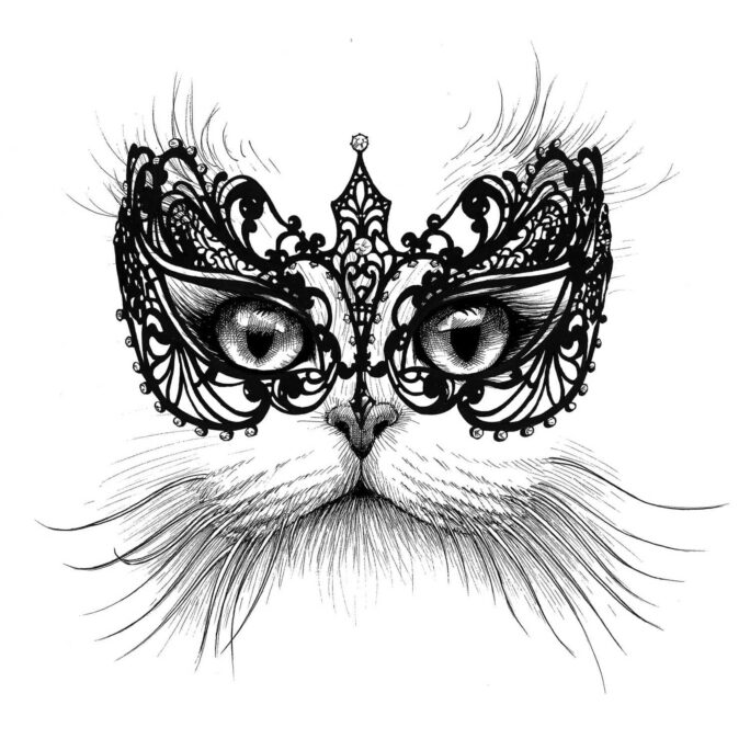 Masked Cat Intricate Ink-0