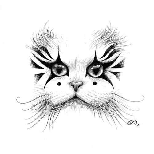 Clown Cat Intricate Ink Print-0