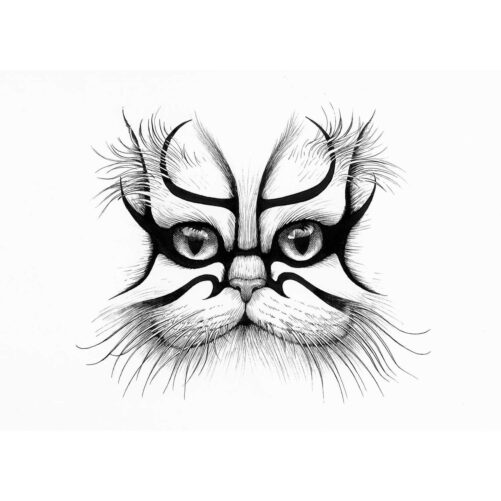 Kabouki Cat Intricate Ink Print-0