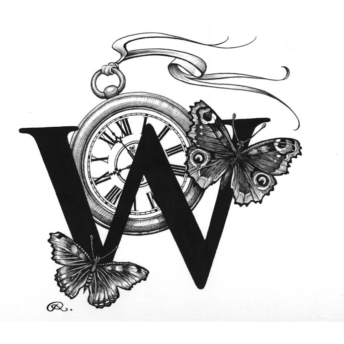 W - Winged Watch Intricate Ink Print-0