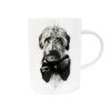 Dog with a bow ink design on white fine bone china mug