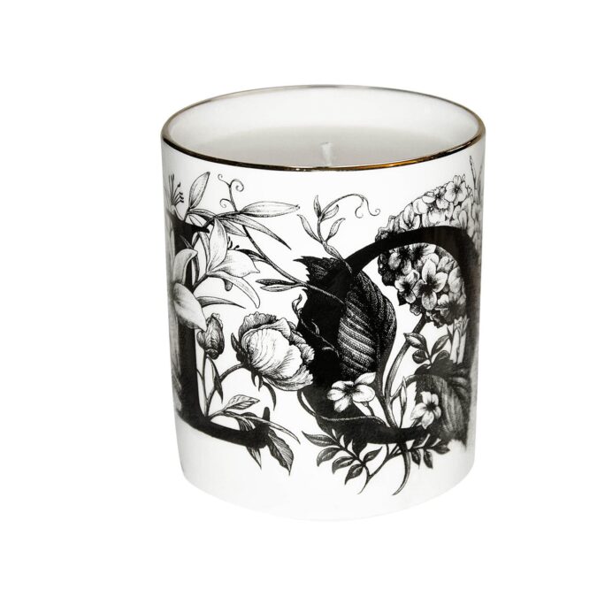 Beautiful Fine Bone China Love Flowers Cutesy Candle container decorated with black Intricate Ink Illustrations. Made in England