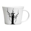 letter I with impalas on each side in ink design on white bone china mug