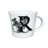 R letter with the rat holding UK flag in ink design on white bone china mug