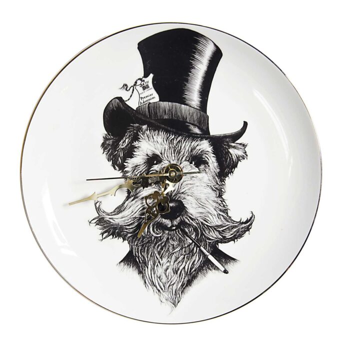 Fine Bone China 'Sir Lancelot' Welsh Terrier Dog Clock, with brass battery operated mechanism. Available in all of our Perfect Plates.