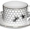 Exquisite Fine Bone China Buzzing Bee Cup & Saucer. Teacup rim & saucer rim hand decorated with 22 carat gold. Made in England