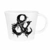 Ampersand image in ink design on white fine bone china