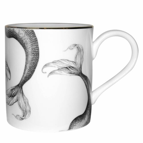 Mermaid Tales under the sea on the fine bone china mug in ink design.