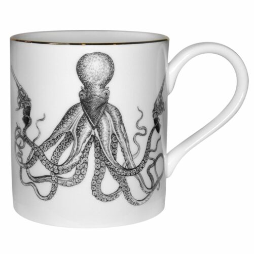 Octopus with guns design on a fine bone china mug