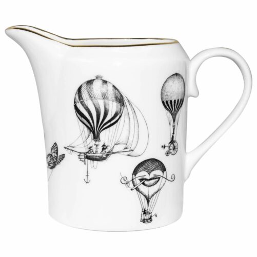 Hand decorated with exclusive Intricate Ink Illustration of Balloons. Exquisite Fine Bone China Milk Jug. Made in England