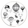 White Fine Bone China Balloon Version E Perfect Plate with a jet black hand screen printed Intricate Ink Illustration. Made In England.