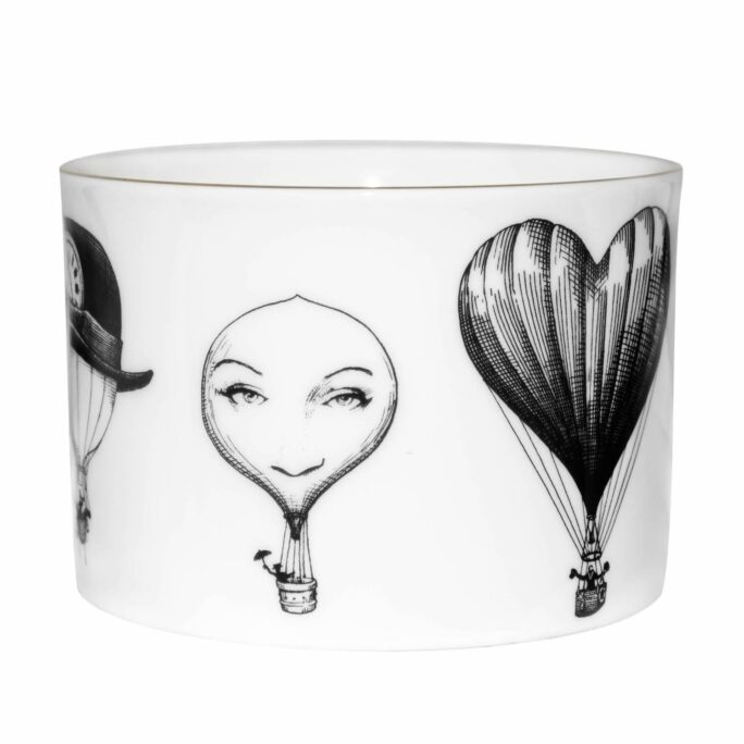 It's time for tea and hopefully a biscuit too! Exquisite Fine Bone China Hot Air Balloon design sugar bowl. Hand decorated in ink design. Fine bone china 22 carat detailing