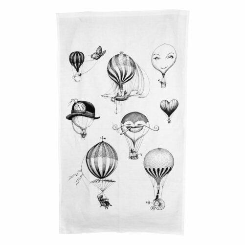 Balloons in ink design on white tea towel