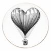 White Fine Bone China Heart Balloon Perfect Plate with a jet black hand screen printed Intricate Ink Illustration. Made In England.