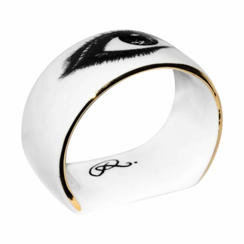 Woman eye in ink design on fine bone china napkin ring in 22 carat detailing