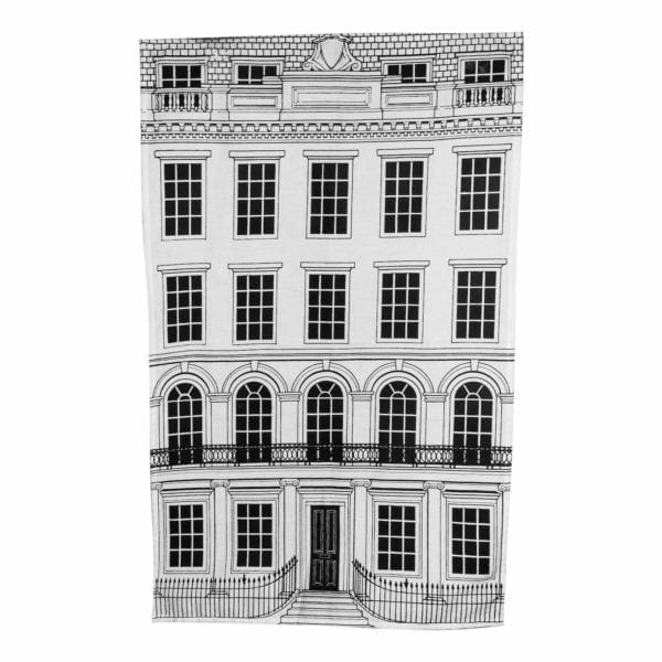 Image of the buildings in ink design on tea towel