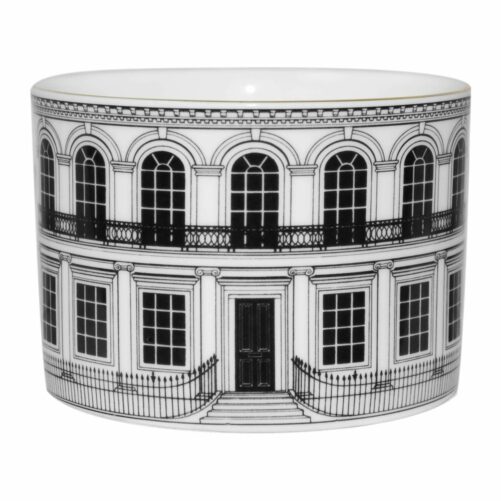 buildings in ink design on white fine china with 22 carat detailing