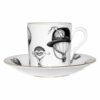 Elegant Fine Bone China espresso cup and saucer with intricate ink illustrations. For your solo, dopio, lungo, cortado, macchiato.