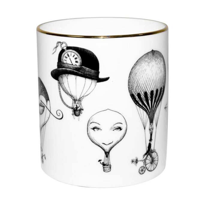 Balloon Cutesy Candle in a Fine Bone China container decorated with black Intricate Ink Illustrations. Made in England