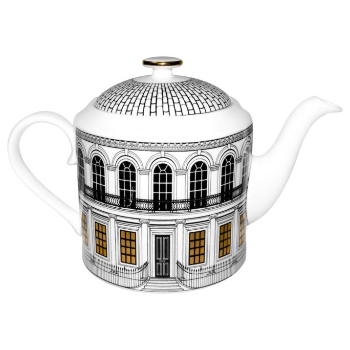 Fine Bone China decorated with Beautiful Building Intricate Ink Illustration with stunning hand finished 22 carat gold window detail.