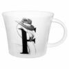 F letter with flamingo wearing a hat in ink design on a white fine bone china mug