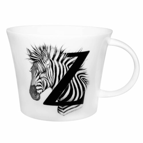 Letter Z with zebra in ink design made from fine bone china