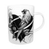 Bird sitting on the heart with sunglasses on ink design on white fine bone china mug