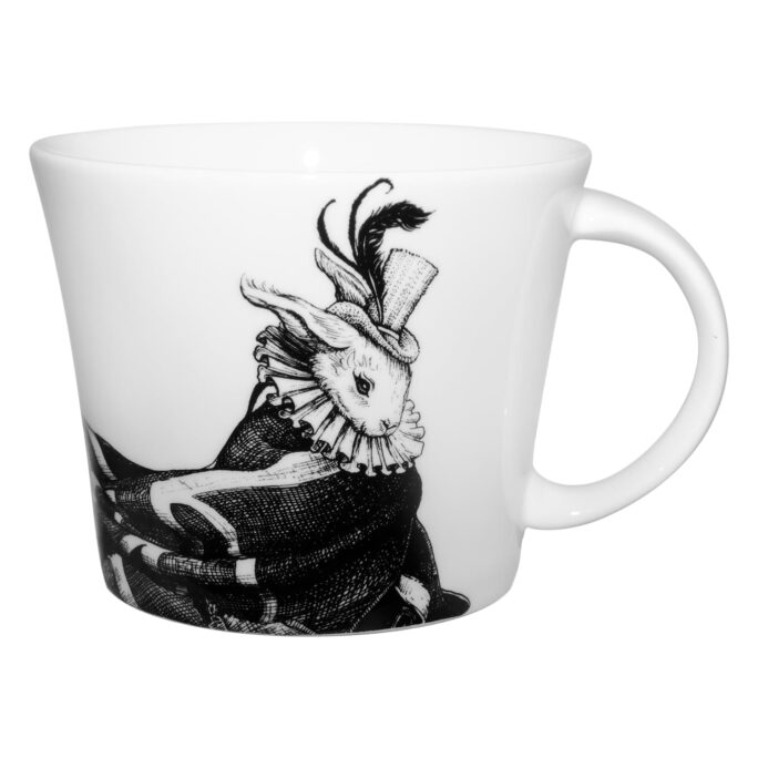Rabbit wrapped in UK flag in ink design on white fine bone china