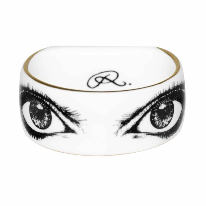 Woman eyes looking at you in ink design on white fine bone china napkin ring with 22