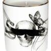 Beautiful Fine Bone China Masked Skull Cutesy Candle container decorated with black Intricate Ink Illustrations. Made in England