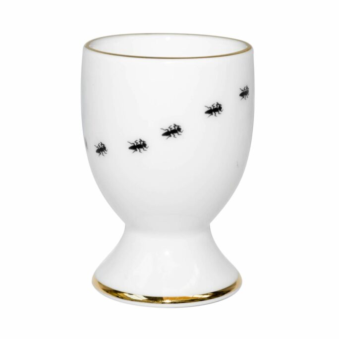 ants in ink design on white fine bone china egg in 22 carat detailing