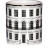 Beautiful Building White Cutesy Candle in a Fine Bone China container decorated with black Intricate Ink Illustrations. Made in England