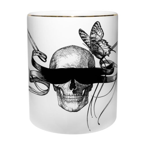White Fine Bone China Masked Skull Voluminous Vase, beautiful & perfect for displaying a super flower arrangement. Made in England