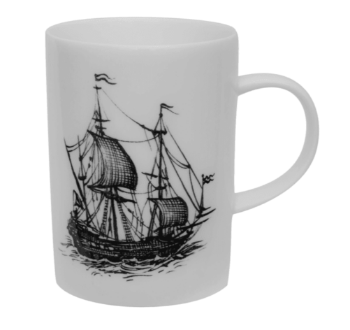 Pirate Ship ink design on fine bone china mug
