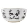 Cat with monocle and one cat as clown on white fine bone china bowl in ink design and 22 carat gold detailing