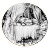 White Fine Bone China Claude The Cat Plate with a jet black hand screen printed Intricate Ink Illustration. Made In England.