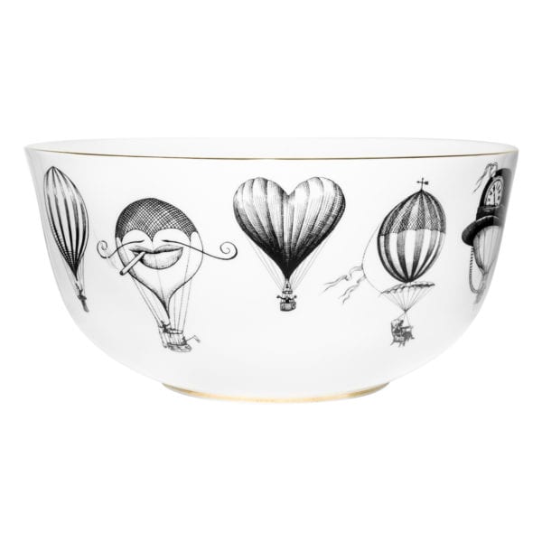 White Fine Bone China Bowl with balloons around it in ink design with 22 carat detailing