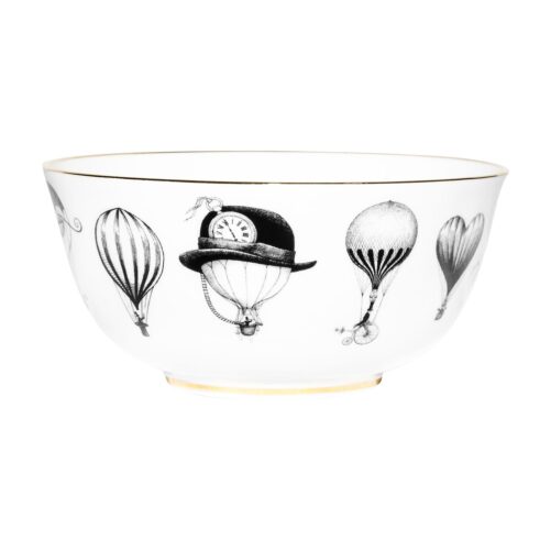 White Fine Bone China Bowl with balloons around it in ink design with 22 carat detailing