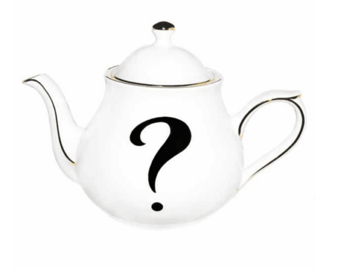 Gorgeous Fine Bone China Question Mark Teapot hand decorated & hand edged in 22 carat gold. Hand painted with 22 carat gold detailing.