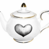 Gorgeous Fine Bone China Black Love Heart Teapot hand decorated & hand edged in 22 carat gold. Hand painted with 22 carat gold detailing.